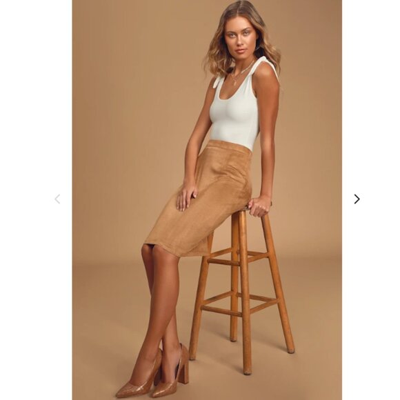 Superpower Tan Suede Pencil Skirt - Picture 3 of 9